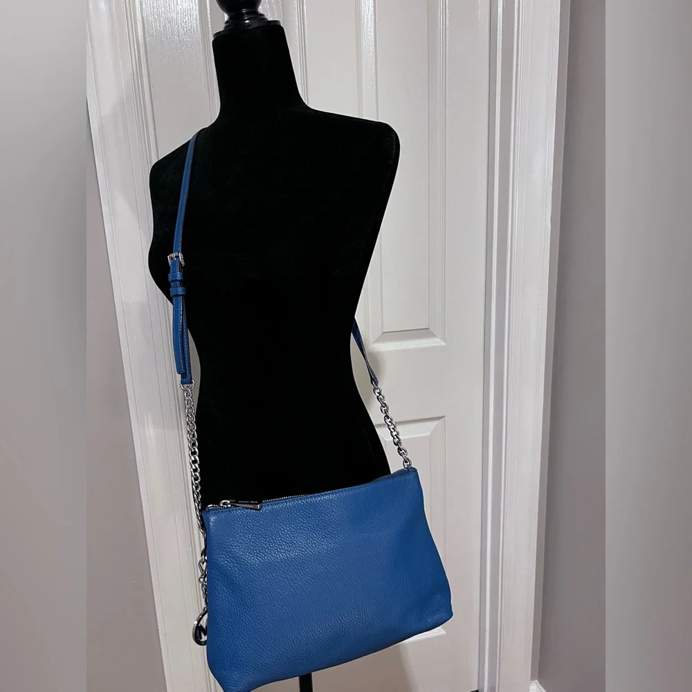 Michael Kors Blue Leather Shoulder Bag with Signature MK Charm